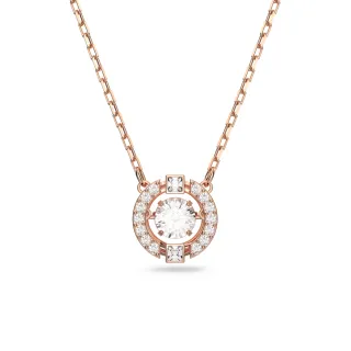 【SWAROVSKI 施華洛世奇】Una 項鏈 圓形切割 白色 鍍玫瑰金色(跳動的心)