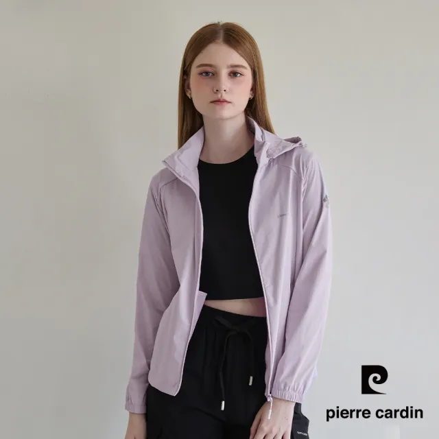 【pierre cardin 皮爾卡登】休閒服飾 女款 可拆帽透氣防曬連帽外套-紫色(6257691-22)