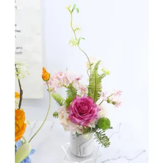 【HUGO DECO 榆果傢飾】粉漾玫瑰蝴蝶蘭香氛花禮(擬真花/人造盆栽/綠化/佈置/禮物)