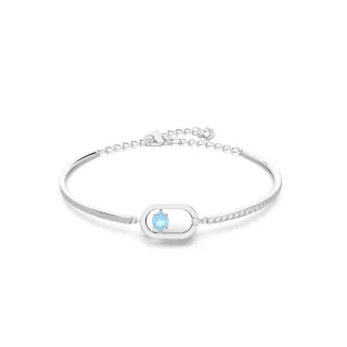 【SWAROVSKI 施華洛世奇】Una 手鏈 圓形切割 橢圓形 藍色 鍍白金色(情人節禮物)