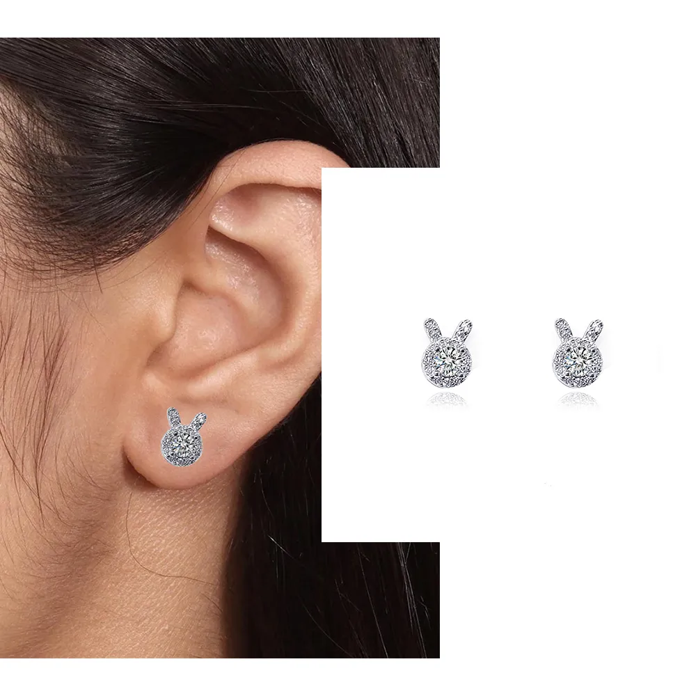 【Luster】年貨節!兔子 30分 D/VS 培育鑽 純銀 鑽石耳環(培育鑽石x2總重0.60克拉)