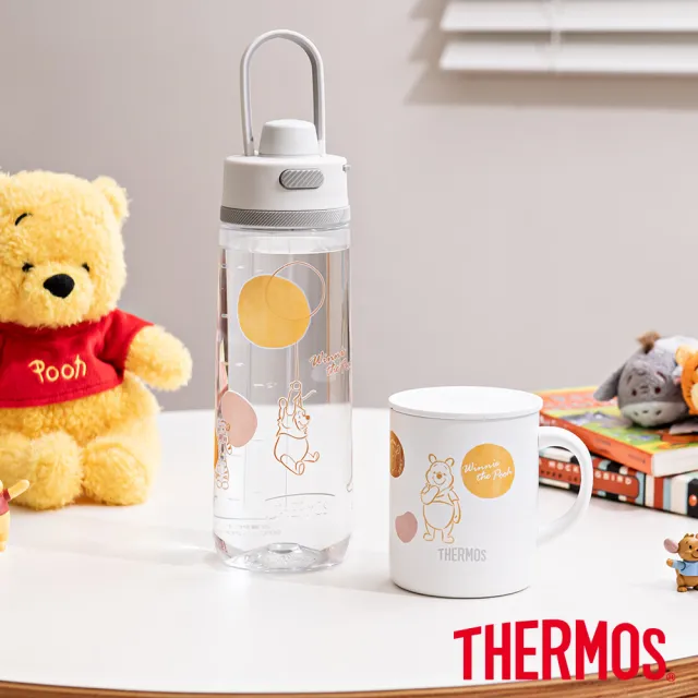 【THERMOS 膳魔師】獨家專售_小熊維尼甜甜圈篇彈蓋輕水瓶710ml+710ml(TP4329WP-CL)