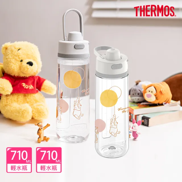 【THERMOS 膳魔師】獨家專售_小熊維尼甜甜圈篇彈蓋輕水瓶710ml+710ml(TP4329WP-CL)