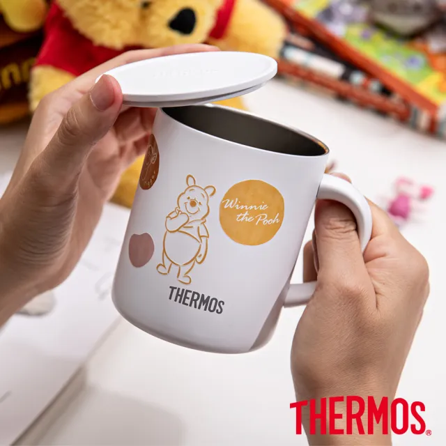 【THERMOS 膳魔師】獨家專售_小熊維尼甜甜圈篇彈蓋輕水瓶710ml+不鏽鋼真空杯350ml(TP4329WP+JDG-350WP)