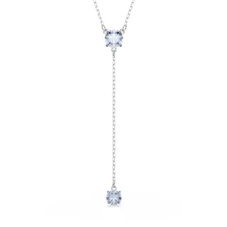 【SWAROVSKI 施華洛世奇】Attract Y形項鏈 圓形切割 藍色 鍍白金色