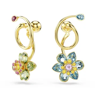 【SWAROVSKI 施華洛世奇】Idyllia 水滴形耳環 非對稱設計 混合式切割 花朵 漸層色 鍍金色(情人節禮物)