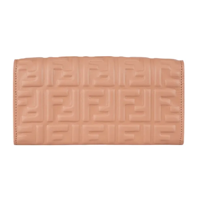 【FENDI 芬迪】FF Logo壓紋小羊皮鍊帶WOC(粉紅色)