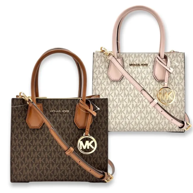 【Michael Kors】MK 女生 琴譜包 經典緹花LOGO PVC防刮皮革 斜背/手提 兩用包 女包(35S1GM9M2B)