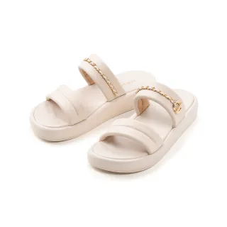 【FAIR LADY】芯太軟 真皮一字帶輕量厚底拖鞋(奶油、1B3018)