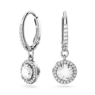 【SWAROVSKI 施華洛世奇】Una Angelic 水滴形耳環 圓形切割 密鑲 白色 鍍白金色