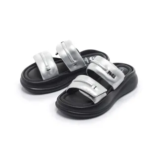 【FAIR LADY】日本京都聯名 HAPPYFACE 潮流澎澎寬帶羊皮厚底拖鞋(銀、2B3032)