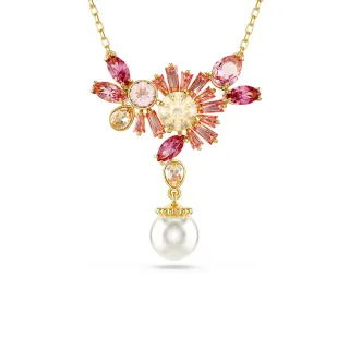 【SWAROVSKI 施華洛世奇】Gema 鏈墜 混合式切割 水晶珍珠 花朵 粉紅色 鍍金色