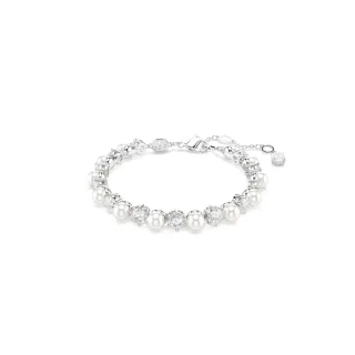 【SWAROVSKI 施華洛世奇】Matrix Tennis 手鏈 水晶珍珠 圓形切割 白色 鍍白金色