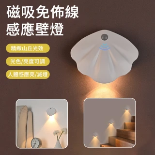 【MUAN】磁吸免佈線感應壁燈 充電LED人體感應燈 貝殼小夜燈 走廊燈 床頭燈