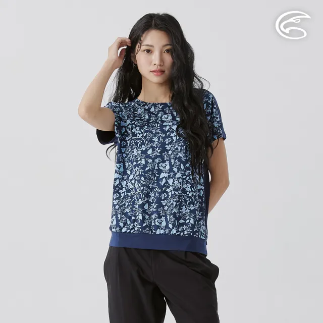 【ADISI】女彈性乾爽快排印花上衣 AL2511065 深藍 M-2XL(吸濕排汗 快乾 排汗衣)