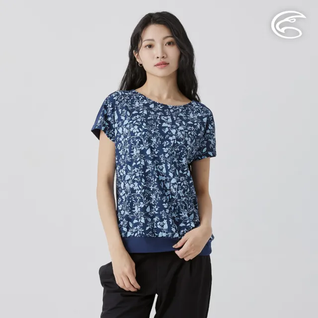 【ADISI】女彈性乾爽快排印花上衣 AL2511065 深藍 M-2XL(吸濕排汗 快乾 排汗衣)