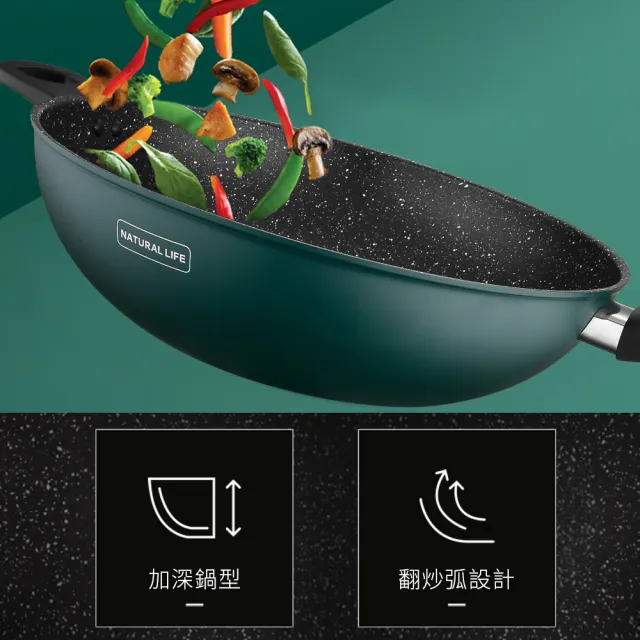 【ASD 愛仕達】麥飯石新不沾炒鍋28cm(附蓋電磁爐可用)