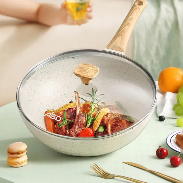 【ASD 愛仕達】麥飯石輕量鑄造聚油不沾深炒鍋32cm(附蓋/IH可用鍋)