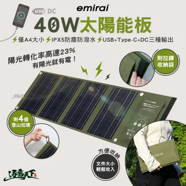 【emirai】EMRS40 40W 折疊式冒險太陽能板(充電板 防災 露營 逐露天下)