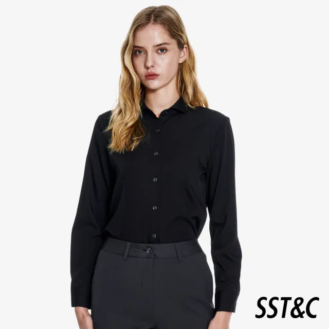 【SST&C】女裝 黑色一字領標準版長袖襯衫01062503005(換季55折)