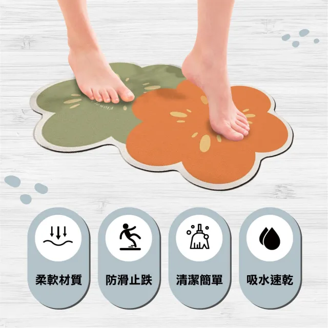 【寢室安居】買2送2-軟式珪藻土吸水止滑地墊彩印(腳踏墊/吸水地墊/防滑/速乾/浴室地墊/廚房)
