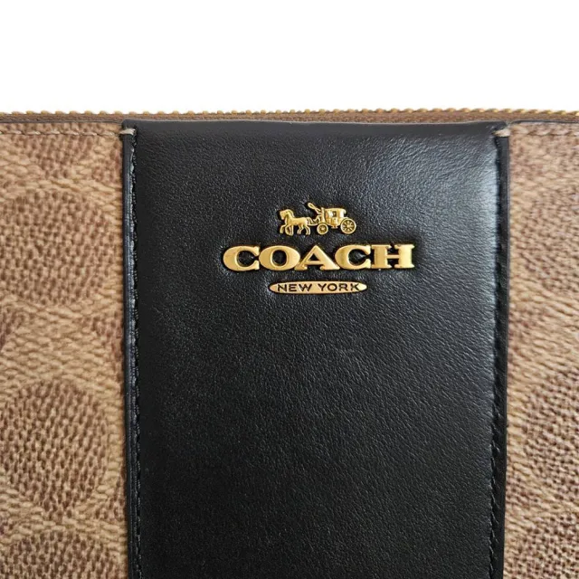 【COACH】Signature 經典塗層帆布牛皮拉鍊長夾 專櫃款七夕情人節組 黑色(七夕情人節)