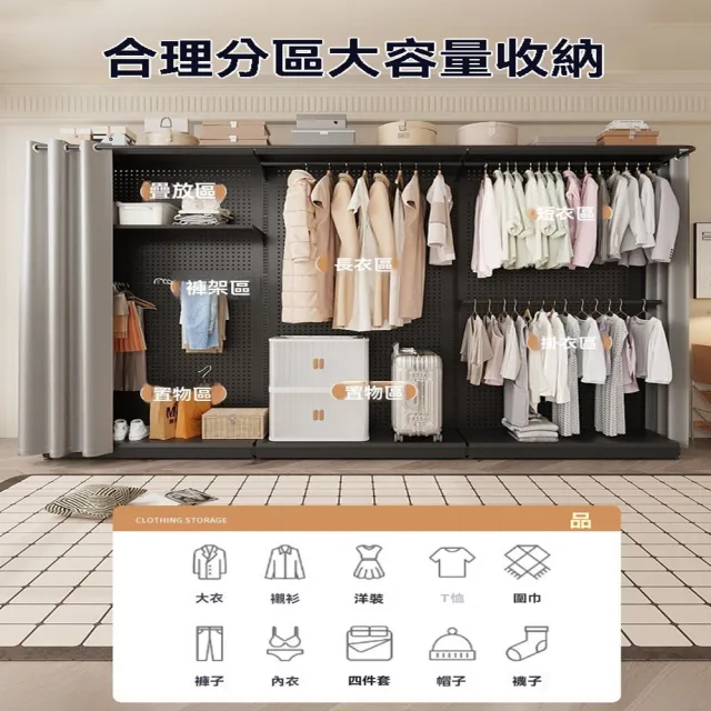 【樂多家居】長165雙桿款 衣櫃 衣櫥 簡易衣櫃 洞洞板衣櫃 組裝衣櫥 開放式衣櫃(大容量收納 10個工作天)