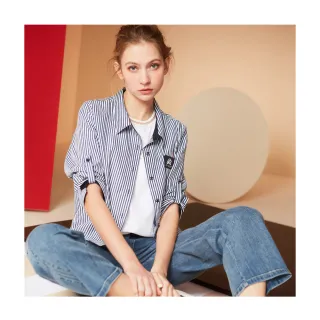 【LUNG.L 林佳樺】LS78C 藍白條紋下擺接羅紋七分袖女裝襯衫(春夏新品)