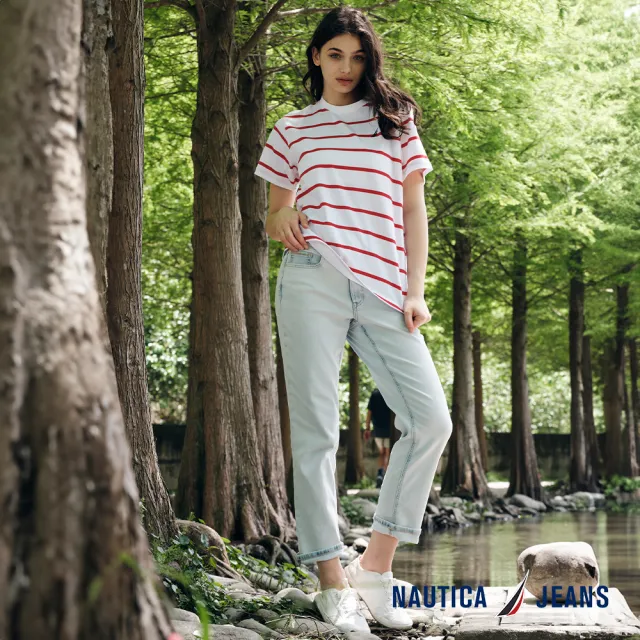 【NAUTICA】官方旗艦 女裝 修身九分牛仔長褲(淺藍色)