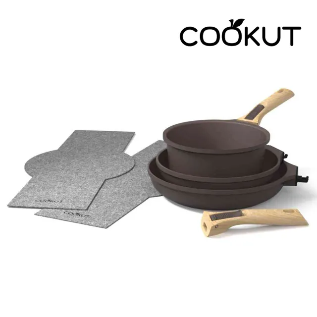 【Cookut】INCREDIBLE 可拆式輕量陶瓷不沾鍋7件組-霧灰