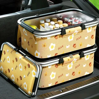 【QLZHS】多功能折疊戶外野餐籃 手提冰桶 保冷箱 便攜式摺疊冷藏箱 戶外野炊燒烤保溫箱(露營野餐的好裝備)