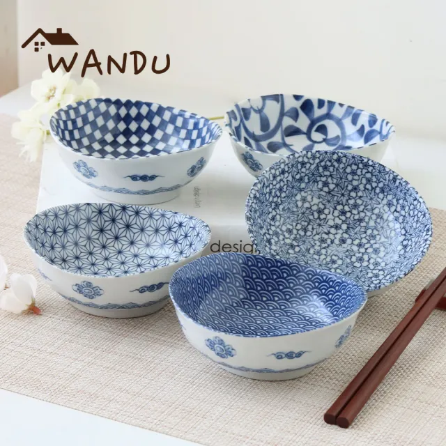 WANDU 瓦讀】日本製霜藍釉紋陶瓷4.5吋淺碗*3入-五款任選- momo購物網