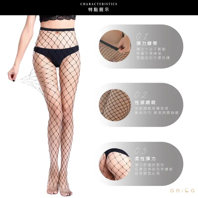 【amica】小性感超彈力簍空全網連腳褲襪(女生絲襪 女生褲襪 全網褲襪 超彈力 多網 性感)