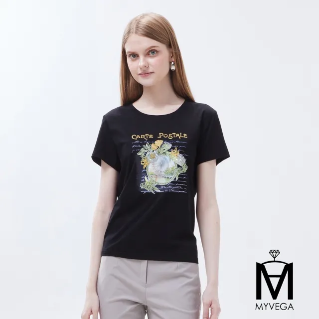 【MYVEGA 麥雪爾】MA涼感冰瓷棉彈性印花造型上衣-多款任選(女上衣/涼感/短袖/冰瓷棉)