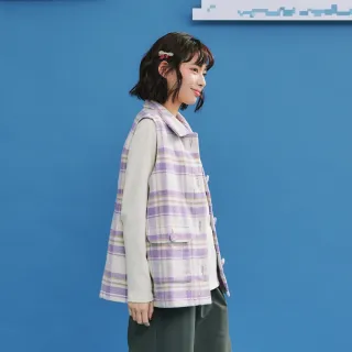 【Dailo】大口袋格紋毛呢背心(綠 紫)