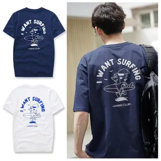 【Dition】美式SURFING衝浪板狗狗短袖上衣 滑板寬版落肩短T(oversize 男女可穿)