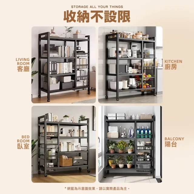 【Ashley House】90面寬-大型多功能收納層架-帶輪(鐵架 收納架 廚房架 臥室架 浴室架 陽台架)