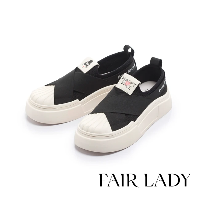 【FAIR LADY】日本京都聯名 HAPPYFACE 經典黑白貝殼頭厚底休閒鞋(黑、5B3044)