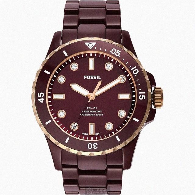 【FOSSIL】FOSSIL化石女錶型號FS00134(桃紅色錶面桃紅色錶殼桃紅色陶瓷錶帶款)