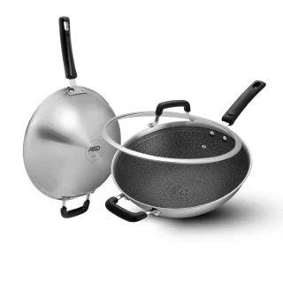 【ASD 愛仕達】晶剛甲系列不鏽鋼不沾炒鍋32cm