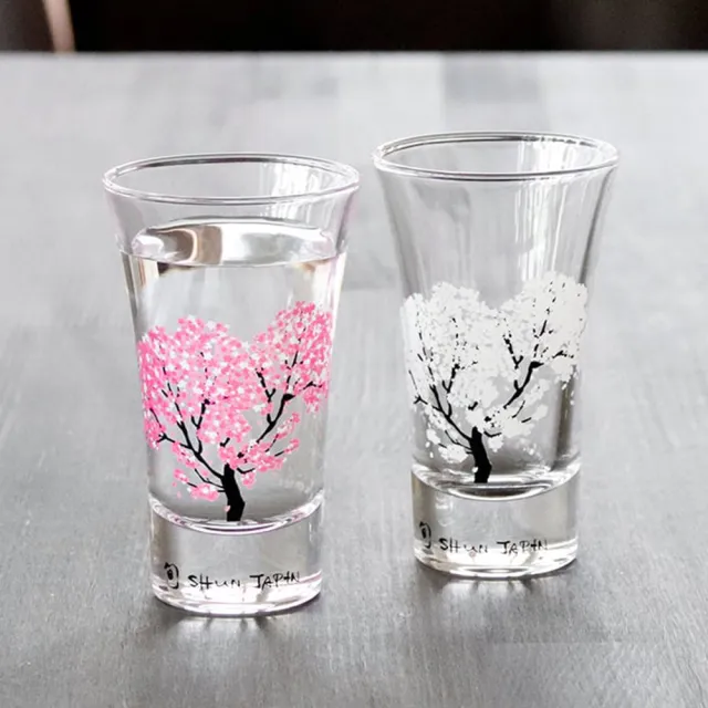 丸モ高木陶器】冷感變色清酒玻璃對杯(禮盒包裝日本製花火櫻花) - momo