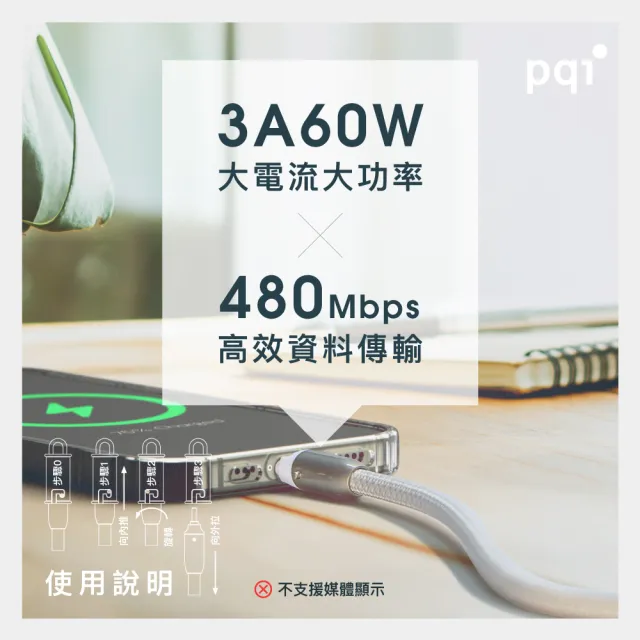 【PQI 勁永】qCable C120手機掛繩充電線120cm(掛繩+墊片∣Apple/Android適用)