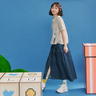 【Dailo】三隻小黑貓牛仔長裙(藍 深藍)