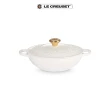 【Le Creuset】典藏琺瑯鑄鐵鍋媽咪鍋22cm(縷空雕花/棉花白-金頭-內鍋白)
