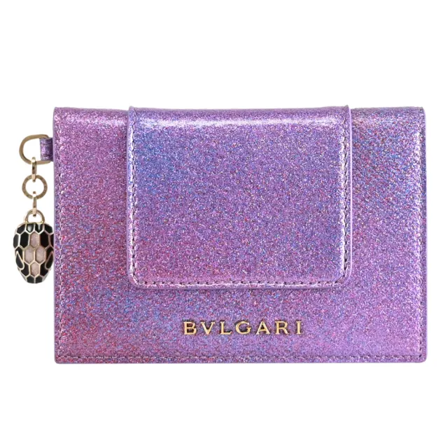 【BVLGARI 寶格麗】品牌經典蛇頭吊飾對折信用卡證件名片卡夾(幻彩紫)