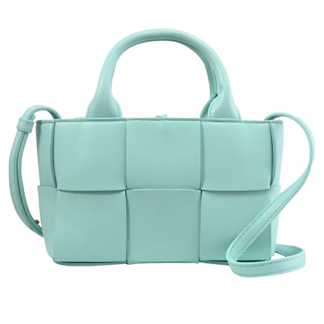 【BOTTEGA VENETA 寶緹嘉】簡約經典手工大格編織小手提包托特包兩用包(淺藍)
