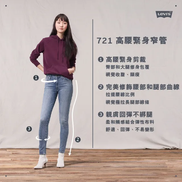 【LEVIS】女款 721 高腰緊身窄管牛仔長褲/四向彈性延展/黑色基本款/黑皮牌 熱賣單品 18882-0233