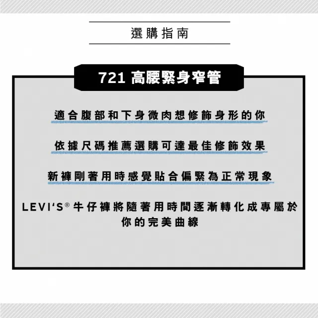 【LEVIS】女款 721 高腰緊身窄管牛仔長褲/四向彈性延展/黑色基本款/黑皮牌 熱賣單品 18882-0233