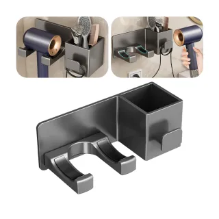 【OMG】壁掛式吹風機架 鋁合金置物架 免打孔壁掛架(免釘牆/浴室置物架/風筒架/收納架) 