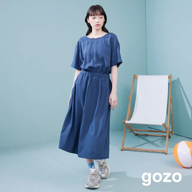 【gozo】涼感天絲兩穿鬆緊收腰洋裝(兩色)